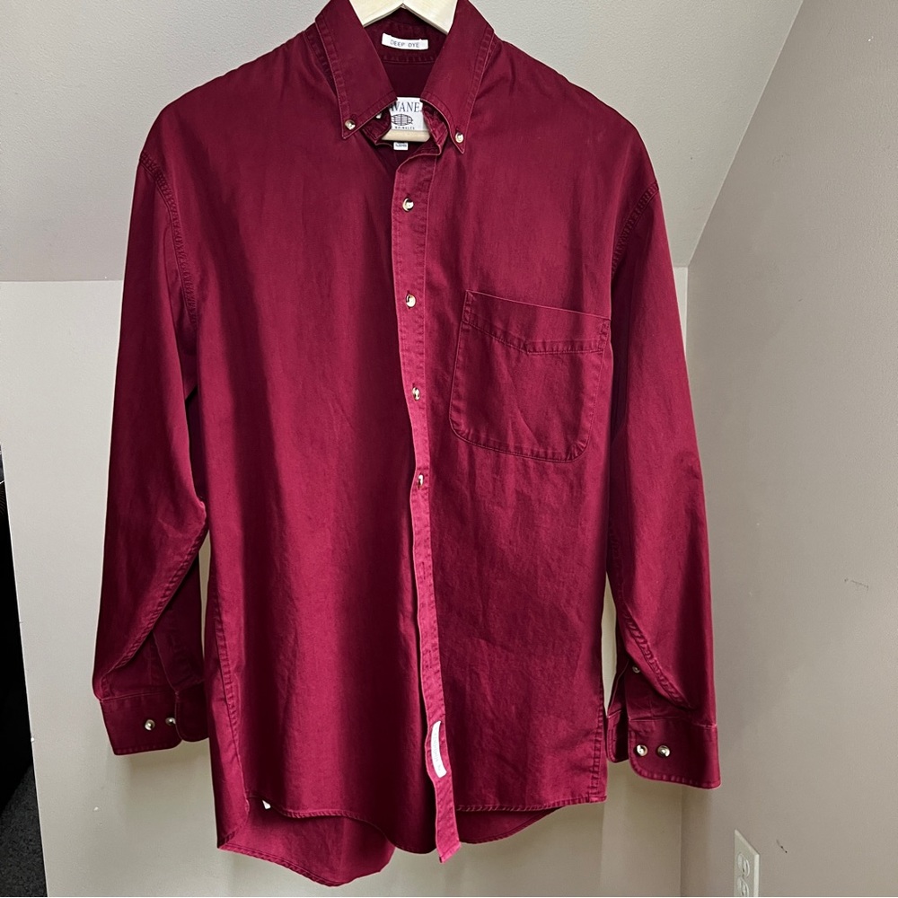 Savane Y2K Vtg Deep Dye Red Twill No Wrinkle Long Sleeve Button Down Shirt Small